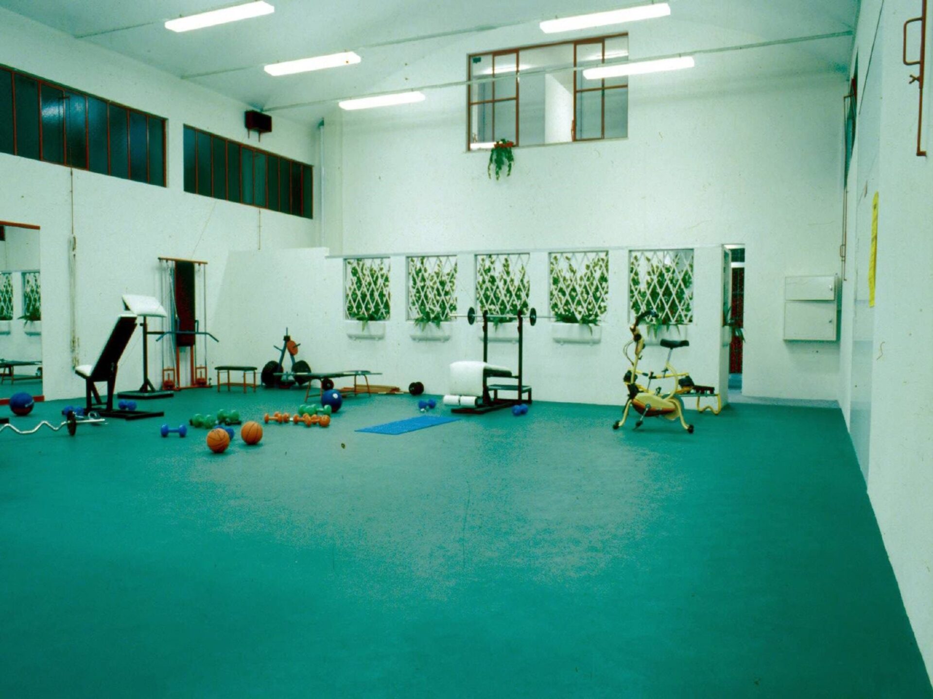 Sala fitness vintage con attrezzature da palestra classiche presso Ego Wellness.