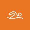 Stylized icon of a person swimming